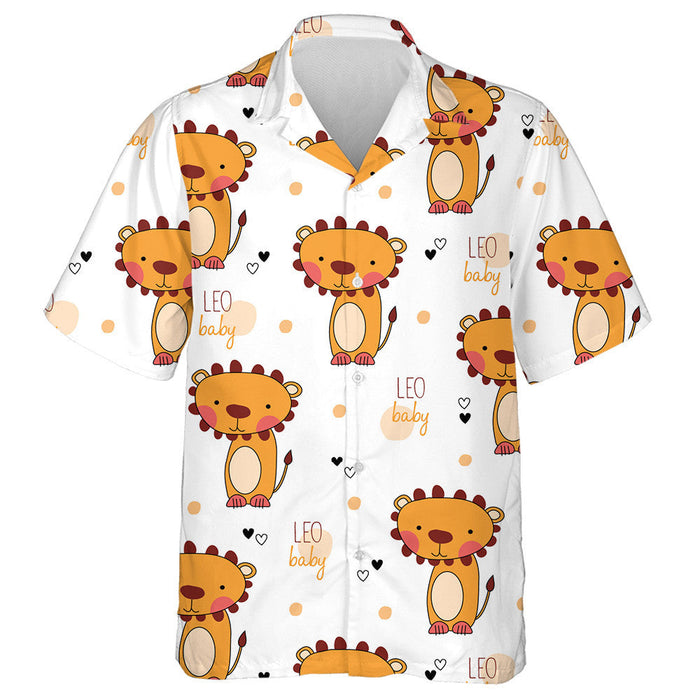 Sad Baby Lion With Small Heart And Polka Dot Hawaiian Shirt, Hawaiian Shirt Gift, Christmas Gift