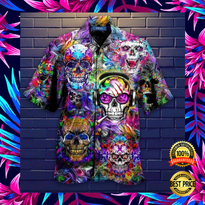 Colorful Evil Skull Hawaiian Shirt, Hwaiian For Gift