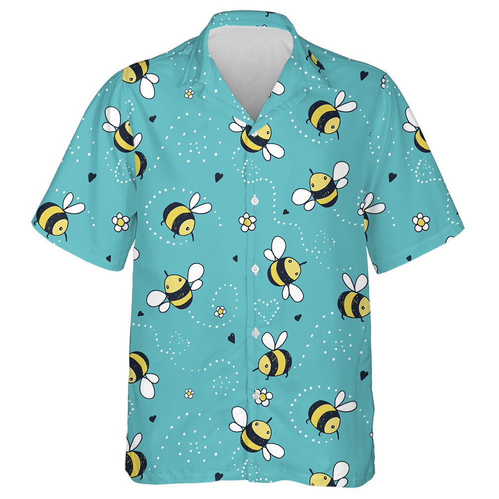 Cartoon Doodle Cute Bees And Flower Hawaiian Shirt, Hawaiian For Gift