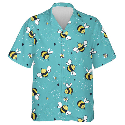 Cartoon Doodle Cute Bees And Flower Hawaiian Shirt, Hawaiian For Gift