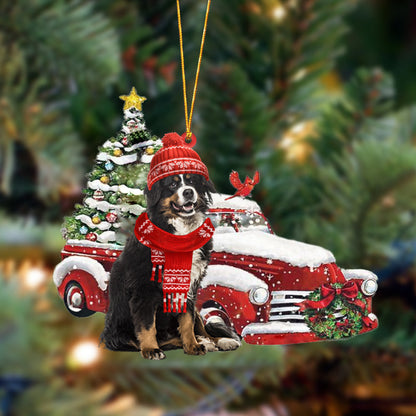 Bernese Mountain-Christmas Car Two Sided Christmas Plastic Hanging Ornament, Christmas Ornament Gift, Christmas Gift, Christmas Decoration