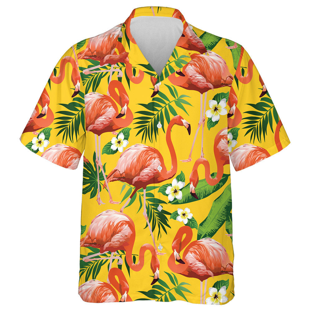 Beautiful Flamingos With Tropical Leaves And Florals Hawaiian Shirt, Hawaiian Shirt Gift, Christmas Gift