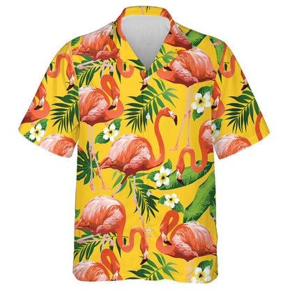 Beautiful Flamingos With Tropical Leaves And Florals Hawaiian Shirt, Hawaiian Shirt Gift, Christmas Gift