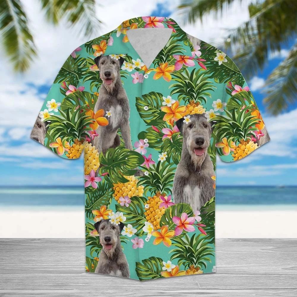 Tropical Pineapple And Flowers Irish Wolfhound Hawaiian Shirt,Hawaiian Shirt Gift, Christmas Gift