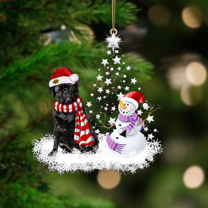 BLACK Pug-Star Tree Hanging Christmas Plastic Hanging Ornament, Christmas Ornament Gift, Christmas Gift, Christmas Decoration