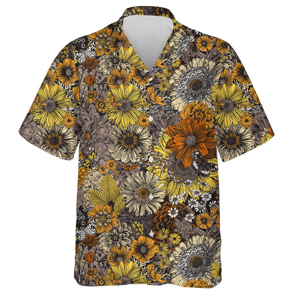 Autumn Flowers And Butterflies In Gray And Orange Hawaiian Shirt, Hawaiian Shirt Gift, Christmas Gift