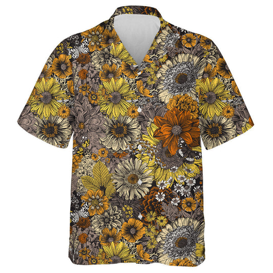 Autumn Flowers And Butterflies In Gray And Orange Hawaiian Shirt, Hawaiian Shirt Gift, Christmas Gift