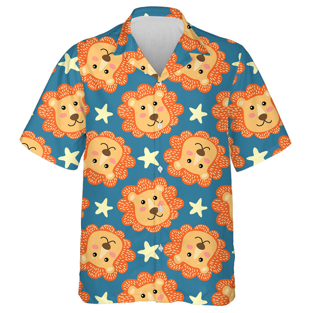 Happy Orange Lion With Yellow Stars Hawaiian Shirt, Hawaiian For Gift