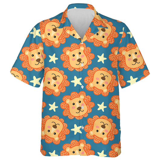 Happy Orange Lion With Yellow Stars Hawaiian Shirt, Hawaiian For Gift