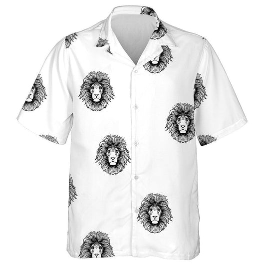 Black Lion Head On White Background Hawaiian Shirt, Hawaiian For Gift