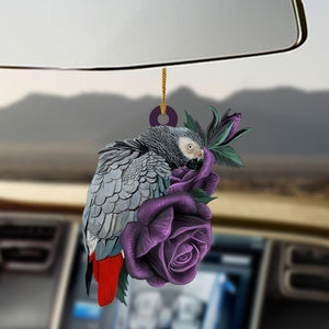 African Grey Parrot Purple Rose Two Sided Ornament, Christmas Ornament Gift, Christmas Gift, Christmas Decoration