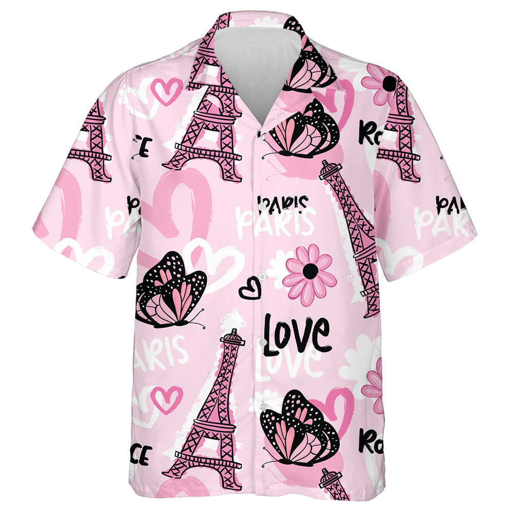 Paris Concept With Eiffel Tower And Butterflies Hawaiian Shirt, Hawaiian Shirt Gift, Christmas Gift