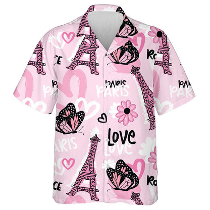 Paris Concept With Eiffel Tower And Butterflies Hawaiian Shirt, Hawaiian Shirt Gift, Christmas Gift