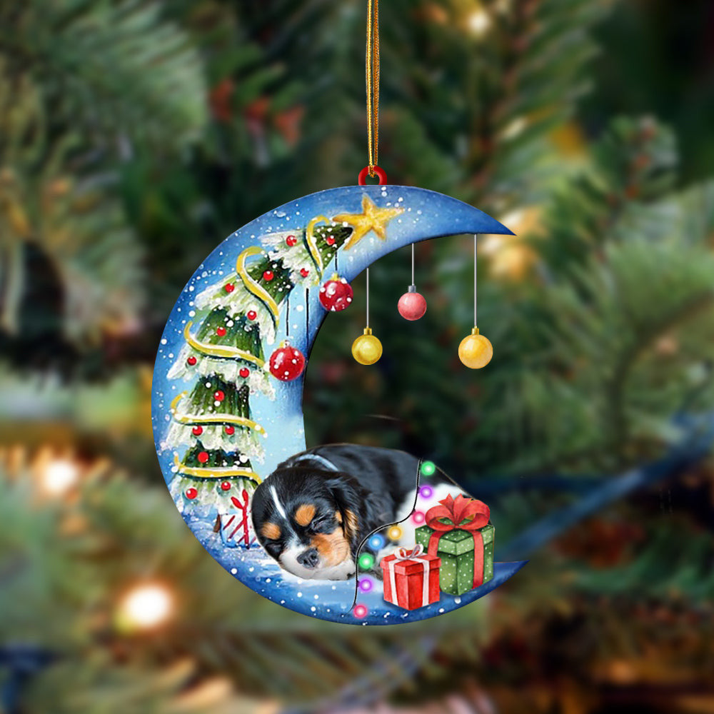 Cavalier King Charles Spaniel-Sleep On The Moon Christmas Two Sided Christmas Plastic Hanging Ornament, Happy Christmas Ornament, Christmas Gift, Christmas Decoration