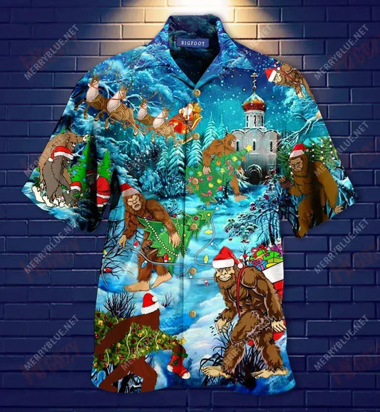 Christmas Bigfoot Short Hawaiian Shirt Summer Tropical Shirts Tropical Shirts For Men Hawaiian Shirt Pattern_Hawaiian Shirt Gift, Christmas Gift