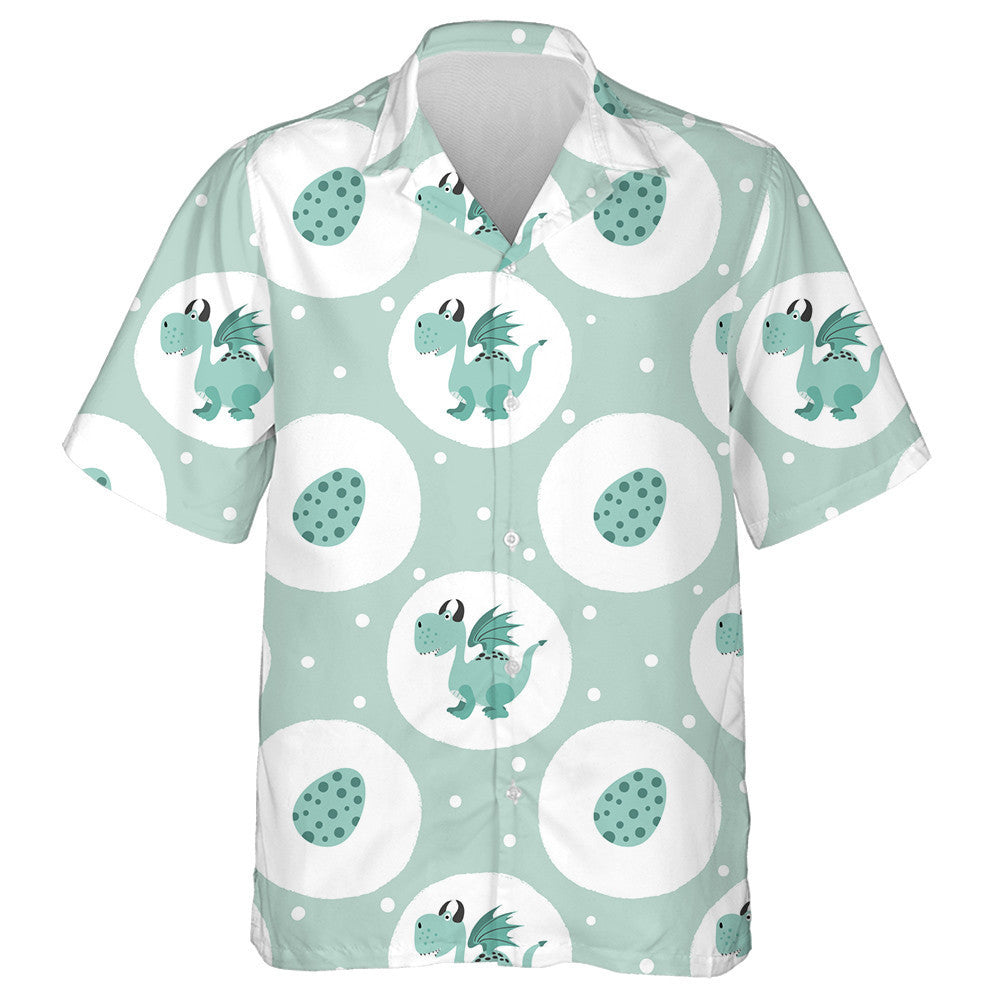 Cartún Gleoite Dragon Agus Uibheacha ar Chúlra Glas Léine Haváís, Bronntanas Léine Haváís, Bronntanas Nollag