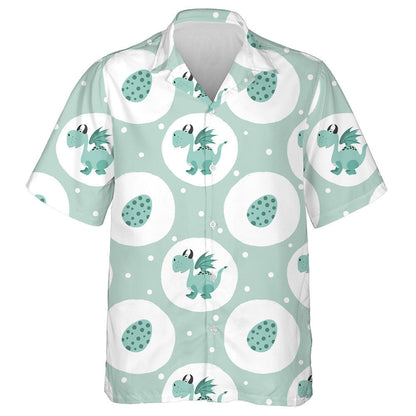 Cartún Gleoite Dragon Agus Uibheacha ar Chúlra Glas Léine Haváís, Bronntanas Léine Haváís, Bronntanas Nollag