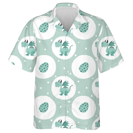 Cartún Gleoite Dragon Agus Uibheacha ar Chúlra Glas Léine Haváís, Bronntanas Léine Haváís, Bronntanas Nollag