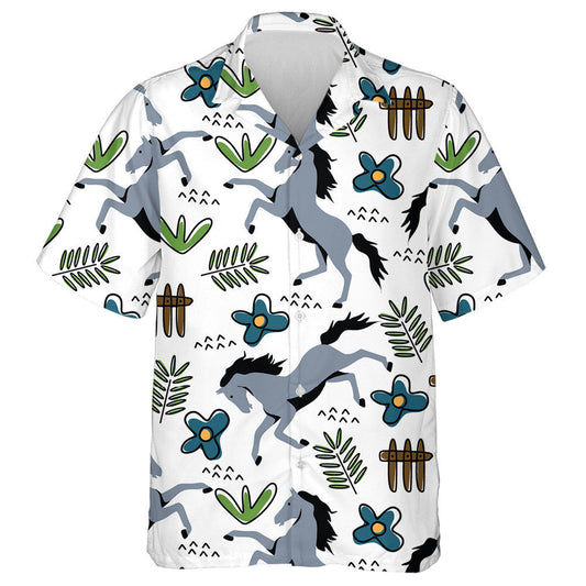 Capall Lámh Tarraingthe Agus Flóra i Stíl Chartúin Léine Haváís, Bronntanas Léine Haváíais, Bronntanas Nollag