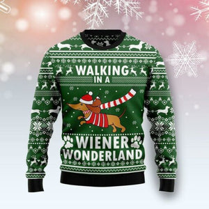 Dachshund Dog Walking In A Wiener Wonderland Ugly Christmas Sweater, All Over Print Sweatshirt, Christmas Gift, Gift Christmas 2024