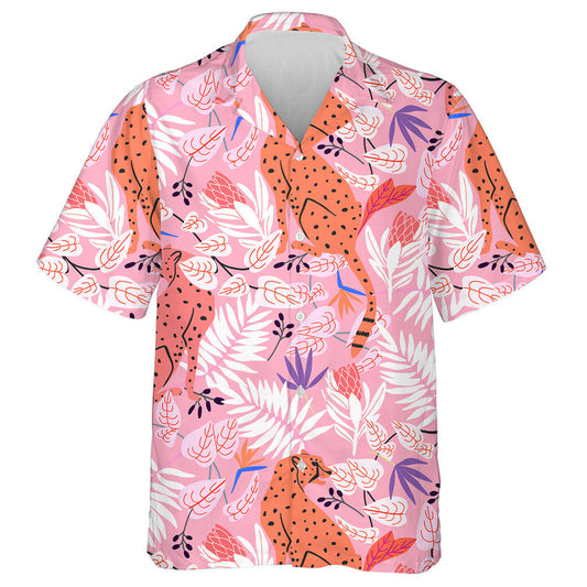 Wild African Leopard On Pink Jungle Hawaiian Shirt, Hwaiian For Gift