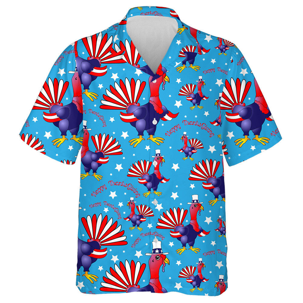 Happy Thanksgiving Cartoon Tturkey With National Flag Hawaiian Shirt, Hawaiian Shirt Gift, Christmas Gift