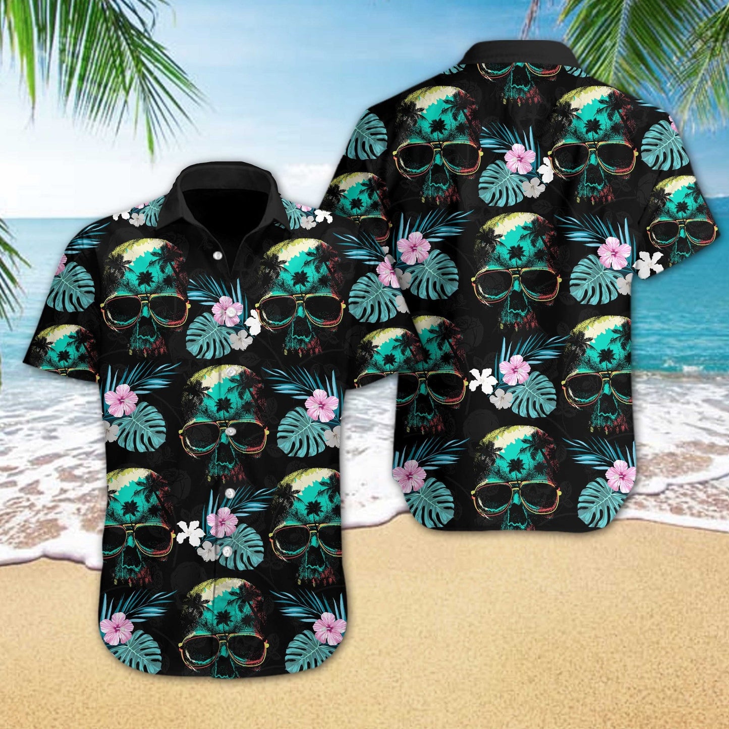 Into Darkness Skull Beach Design Hawaiian Shirt, Hawaiian For Gift