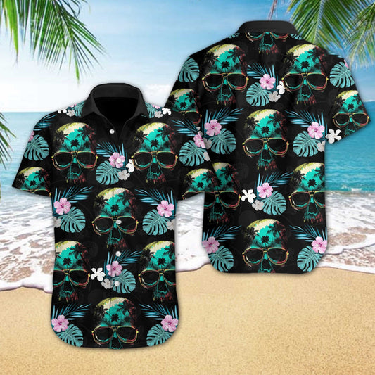 Into Darkness Skull Beach Design Hawaiian Shirt, Hawaiian For Gift