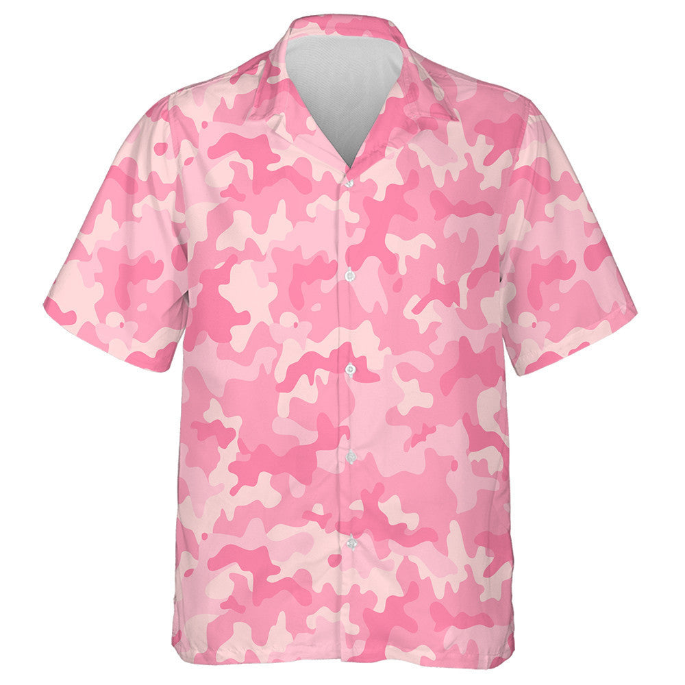 Watercolor Girly Camo Pink Textured Military Pattern Hawaiian Shirt, Hawaiian Shirt Gift, Christmas Gift