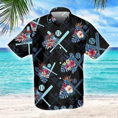 Floral Baseball Tropical Vibe Turquoise Design Hawaiian Shirt,Hawaiian Shirt Gift, Christmas Gift