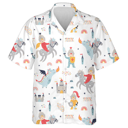 Hand Drawn Fantasy Knight Dragon And Castle Hawaiian Shirt, Hawaiian Shirt Gift, Christmas Gift