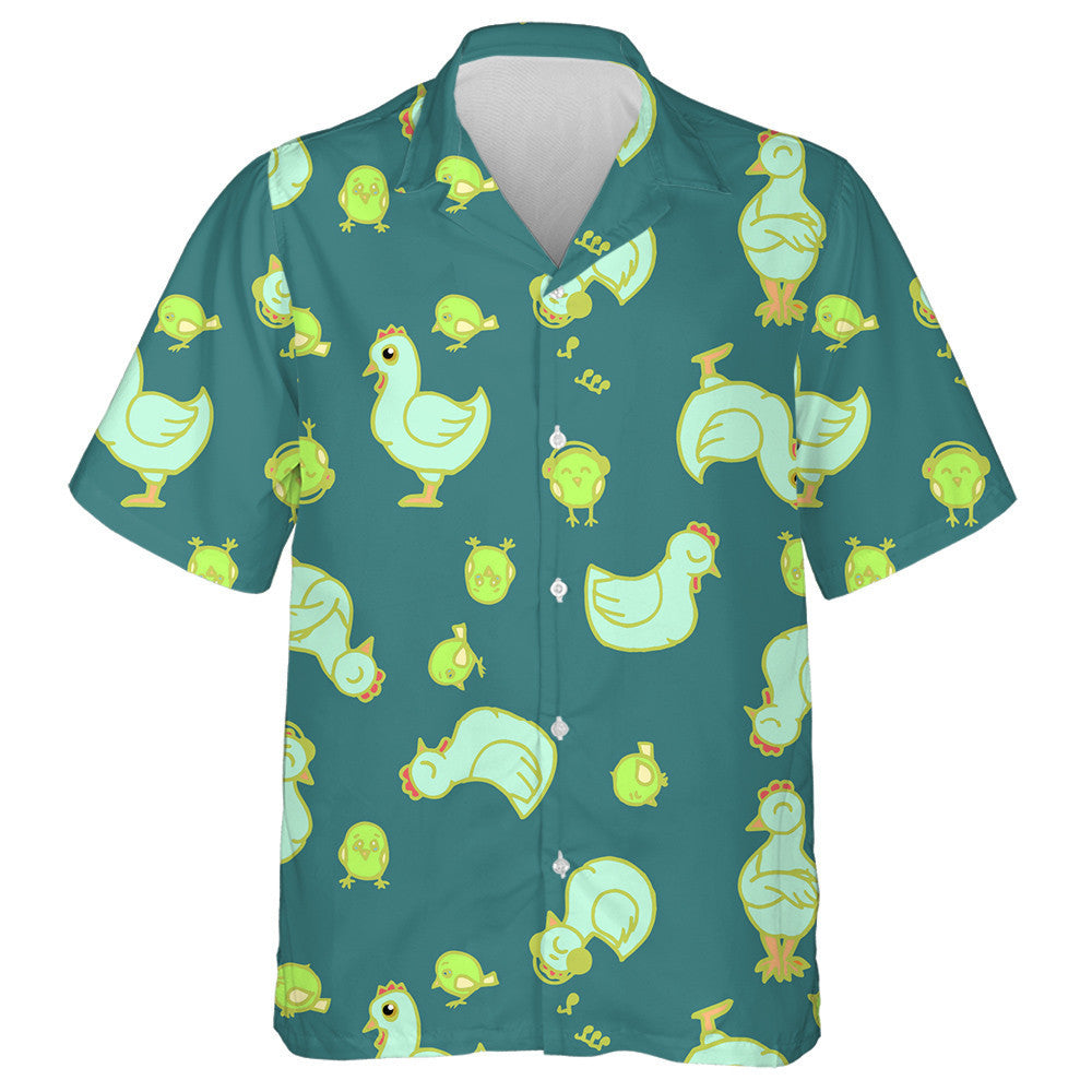 Cheerful Funny Green Hen And Chicken Hawaiian Shirt, Hawaiian For Gift