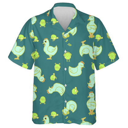 Cheerful Funny Green Hen And Chicken Hawaiian Shirt, Hawaiian For Gift