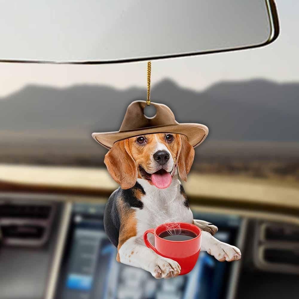 Beagle And Coffee Two Slided Mica Ornament, Christmas Ornament Gift, Christmas Gift, Christmas Decoration
