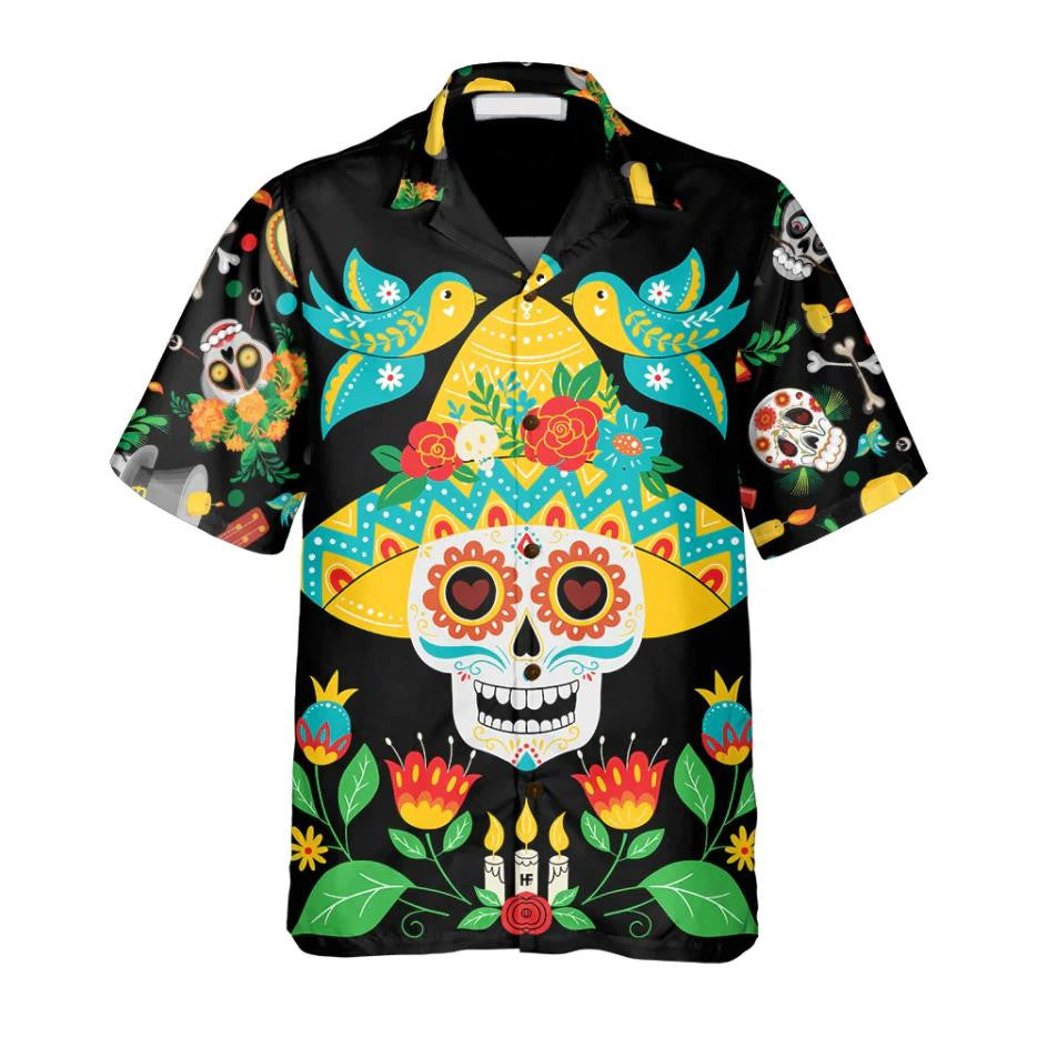 Day Of Dead Sugar Skull And Guitar Hawaiian Shirt, Hawaiian Shirt Gift, Christmas Gift