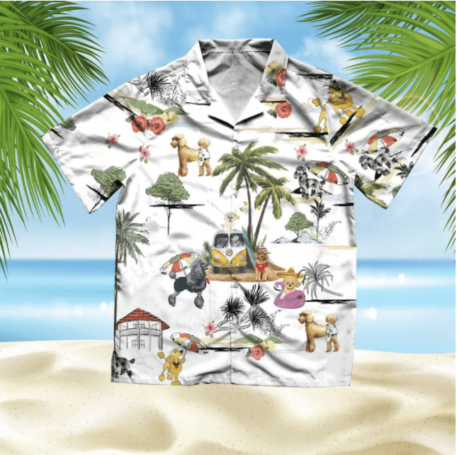 Poodle Beach Style Pretty Ornamental Hawaiian ShirtHawaiian Shirt Gift, Christmas Gift