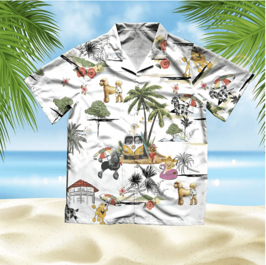 Poodle Beach Style Pretty Ornamental Hawaiian ShirtHawaiian Shirt Gift, Christmas Gift