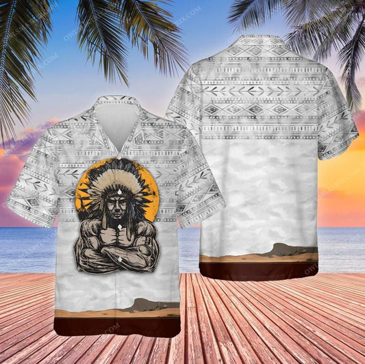 Native American Chief Black And White Pattern Hawaiian Shirt, Hawaiian Shirt Gift, Christmas Gift