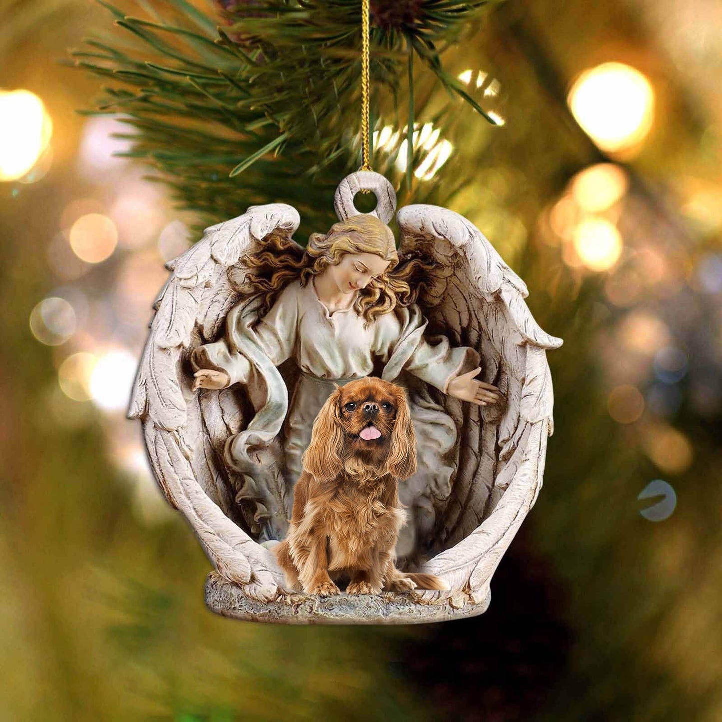 cavalier king charles spaniel-Angel Hug Winter Love Two Sided Christmas Plastic Hanging Ornament, Happy Christmas Ornament, Christmas Gift, Christmas Decoration