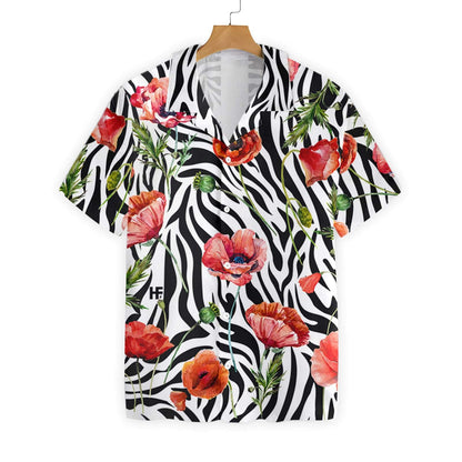 Poppy Zebra Watercolor Painting Art Pattern Hawaiian Shirt,Hawaiian Shirt Gift, Christmas Gift