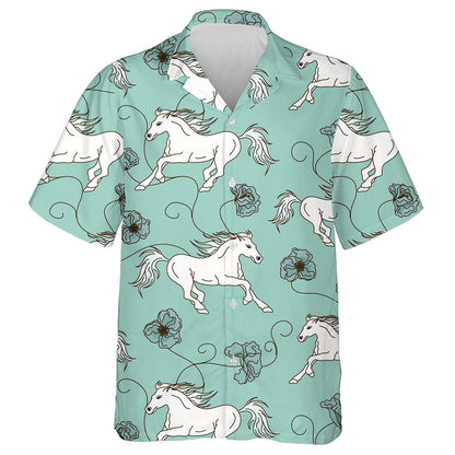 Racing White Horses And Line Flowers Hawaiian Shirt, Hawaiian Shirt Gift, Christmas Gift