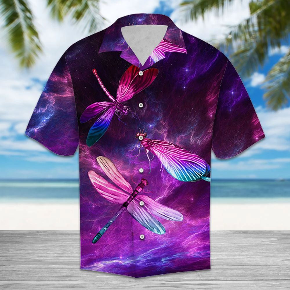 Blue And Purple Lightning With Dragonfly Design Hawaiian Shirt, Hawaiian Shirt Gift, Christmas Gift