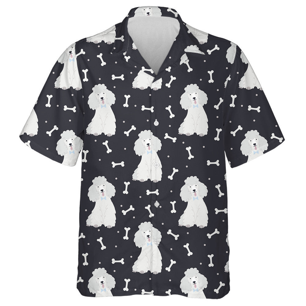 Poodles With Bones On Black Background Hawaiian Shirt,Hawaiian Shirt Gift, Christmas Gift