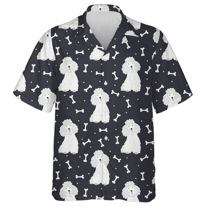 Poodles With Bones On Black Background Hawaiian Shirt,Hawaiian Shirt Gift, Christmas Gift