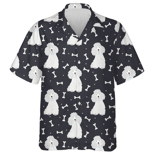 Poodles With Bones On Black Background Hawaiian Shirt,Hawaiian Shirt Gift, Christmas Gift
