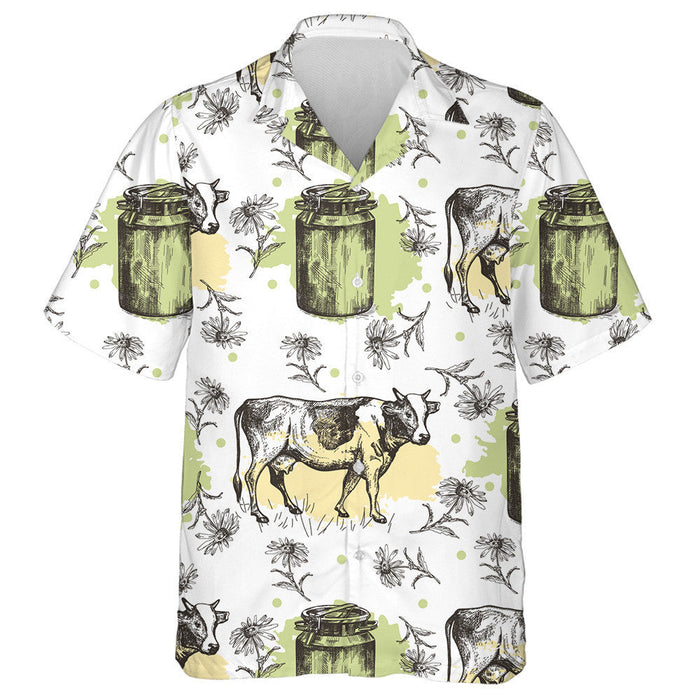 Cows With Milk Cans And Camomiles Hawaiian Shirt,Hawaiian Shirt Gift, Christmas Gift