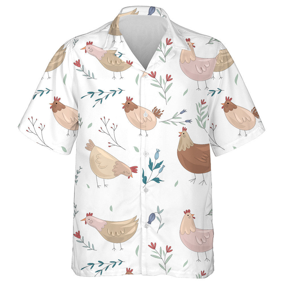Funny Chicken With Plant On White Background Hawaiian Shirt, Hawaiian Shirt Gift, Christmas Gift