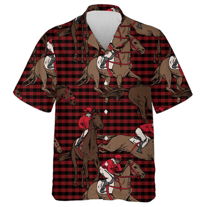The Running Beautiful Horse And Rider On A Checkered Hawaiian Shirt, Hawaiian Shirt Gift, Christmas Gift