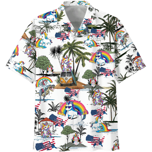 Palm Tree Unicorn And Rainbow Design Hawaiian Shirt,Hawaiian Shirt Gift, Christmas Gift