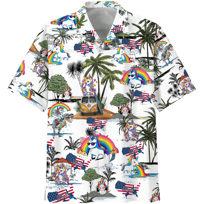 Palm Tree Unicorn And Rainbow Design Hawaiian Shirt,Hawaiian Shirt Gift, Christmas Gift